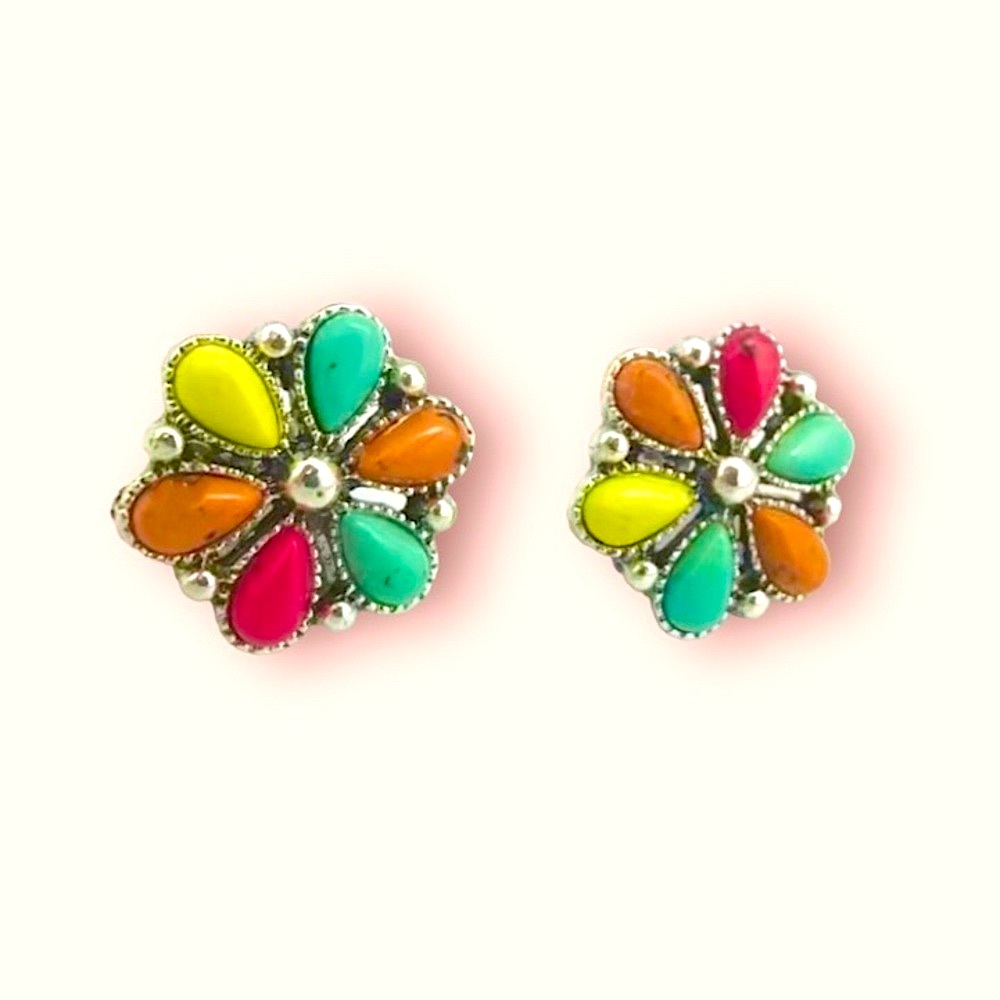 New multicolored stone stud earrings vintage style